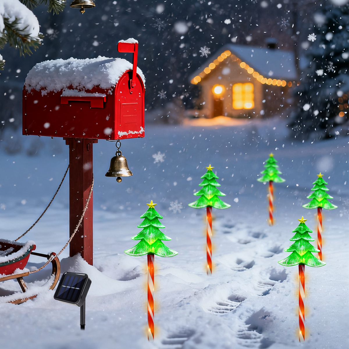 Outdoor Solar Power Xmas Lights - Pop 5pcs/set LED Xmas Tree Decorative