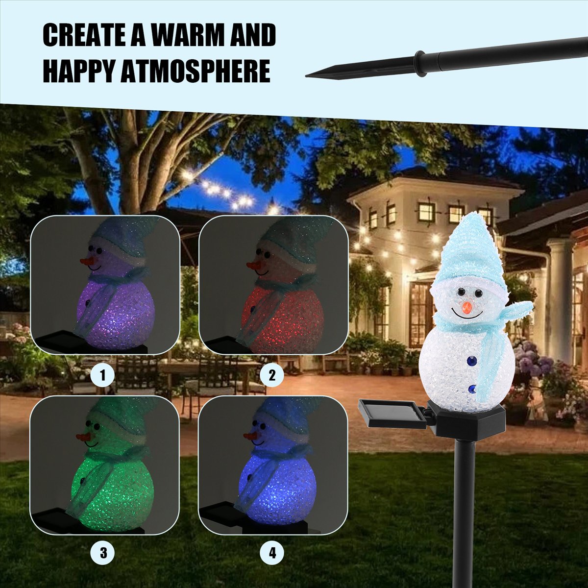 Carefree- Snowman Solar Lights – обзор и цена Outdoor Solar Power Xmas Lights